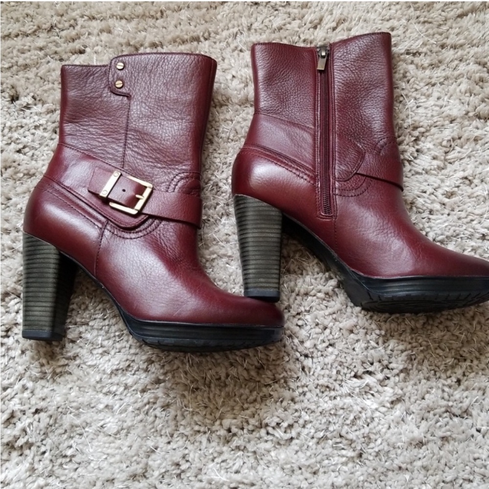 clarks burgundy leather booties